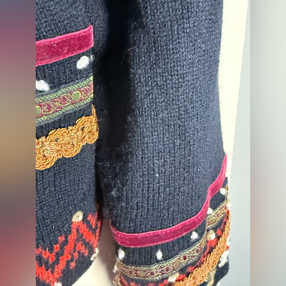 Icelandic Designs wool floral embroidered lined sweater jacket cottagecore Large - Picture 5 of 10